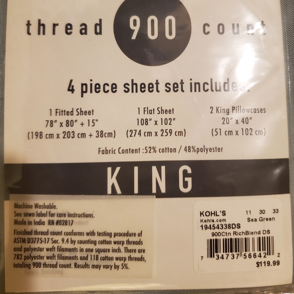 Rest & Retreat, King 4-piece sheet set, sea green (NWT) - Picture 4 of 5